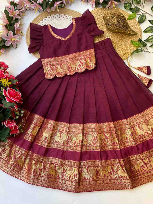 Kids Narayanpet lehenga – pink – Arhas Couture