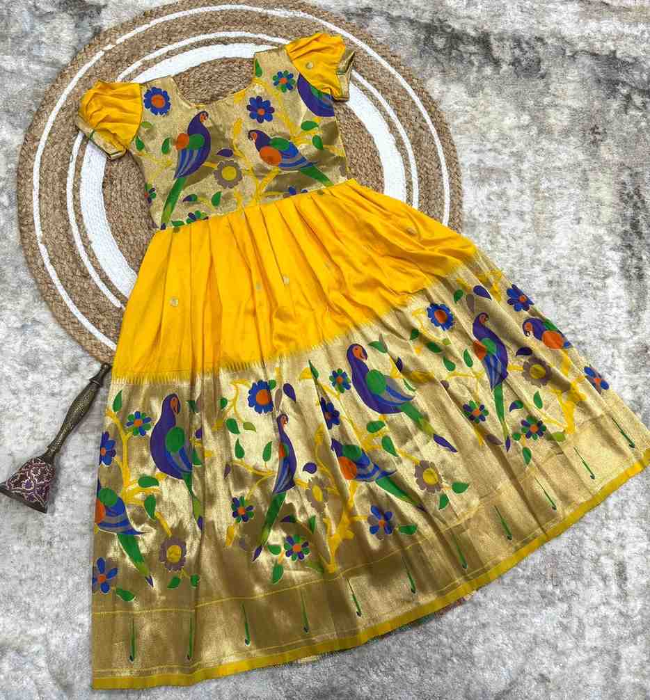 Kids Paithani gown – blue – Arhas Couture