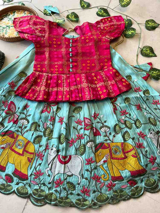 Kids Viscose tissue lehenga – blue – Arhas Couture
