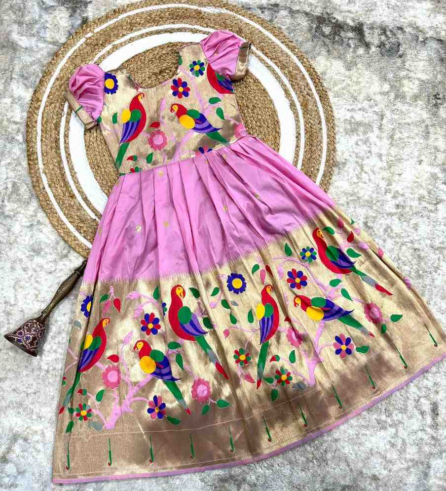 Kids Paithani gown – green – Arhas Couture