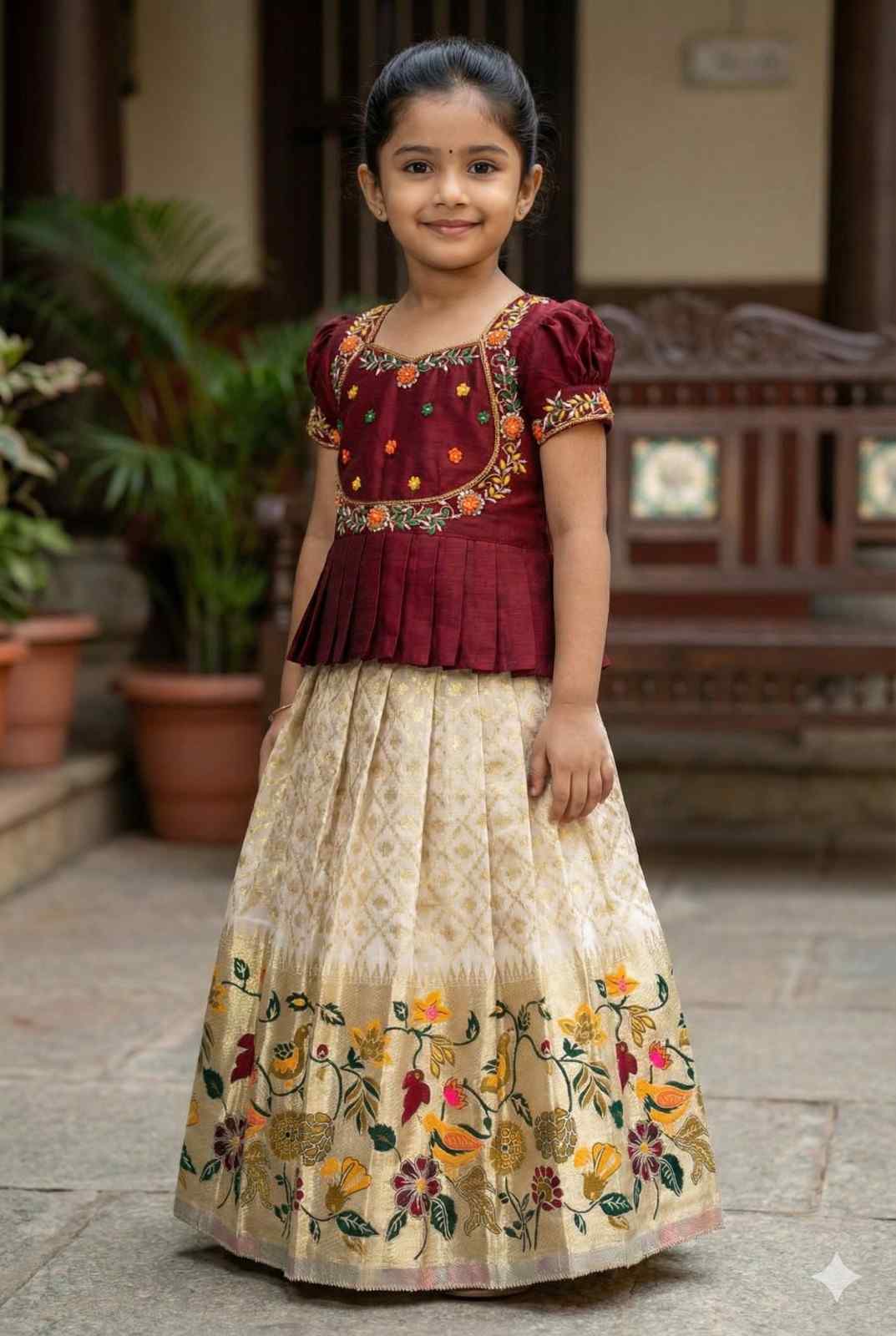 Kids soft Banarasi silk lehenga – 6 months to 15 years – Arhas Couture
