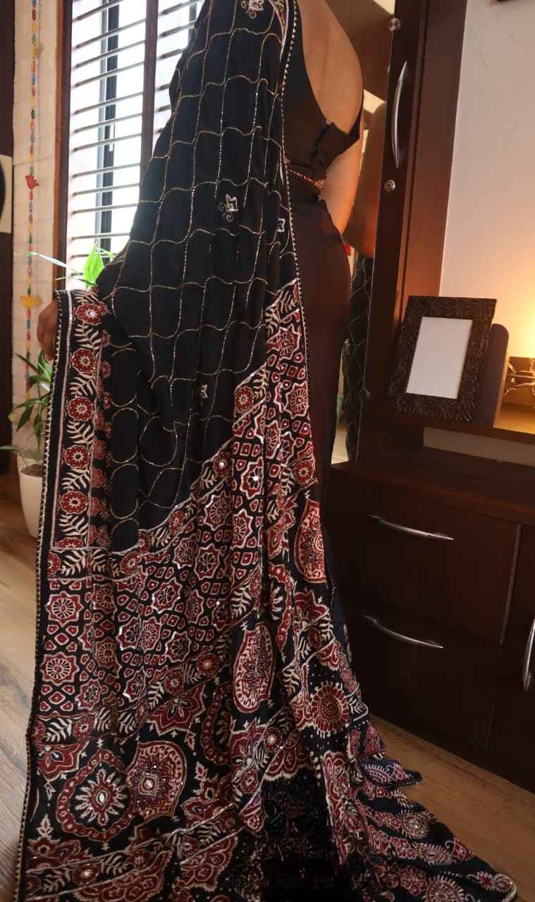 Heritage Ajrakh Cutdana Saree
