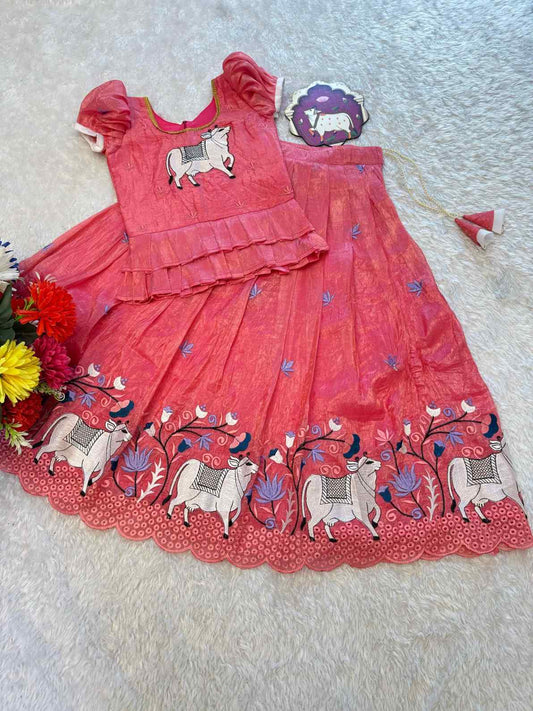 Kid's Pichwai Soft Crush Lehengas