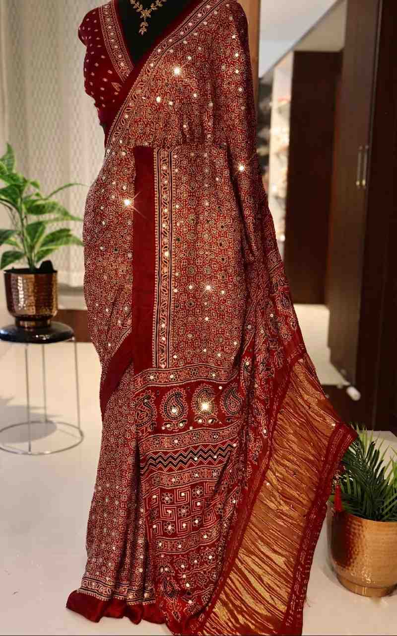 Fancy Ajrakh Modal saree – colour 2 – Arhas Couture