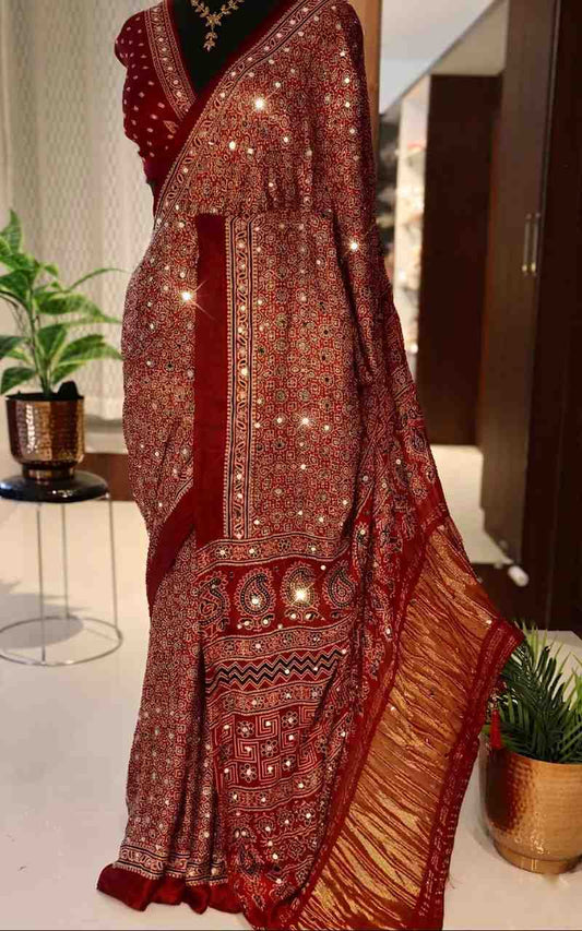 Fancy Ajrakh Modal saree – colour 2 – Arhas Couture
