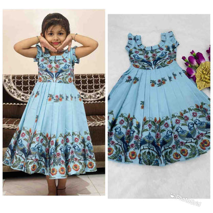 Kids cotton silk frock – Blue, Purple – 1 to 15 years – Arhas Couture