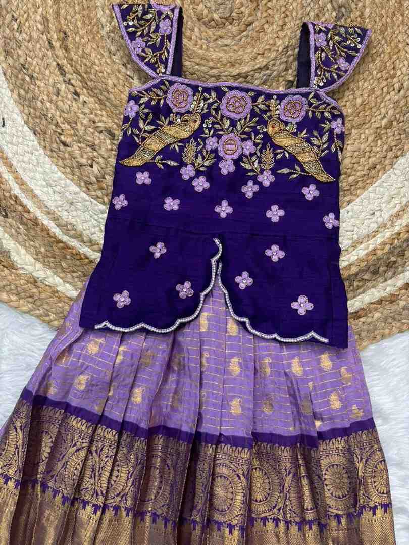 Kids raw silk lehengas by Arhas Couture