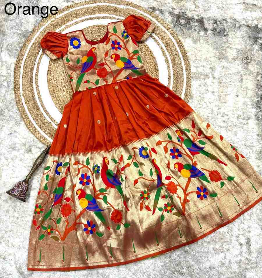 Kids Paithani gown – pink – Arhas Couture