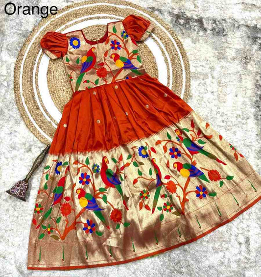 Kids Paithani gown – pink – Arhas Couture