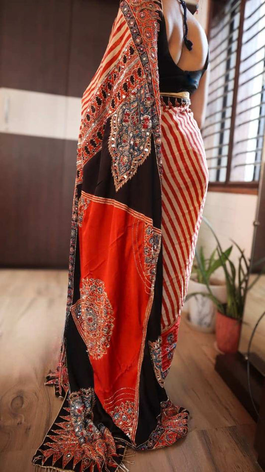 Hand Block Ajrakh Saree