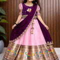 Kids Paithani shimmer silk lehenga – Pink, Green, Yellow, White – 1 to 15 years – Arhas Couture