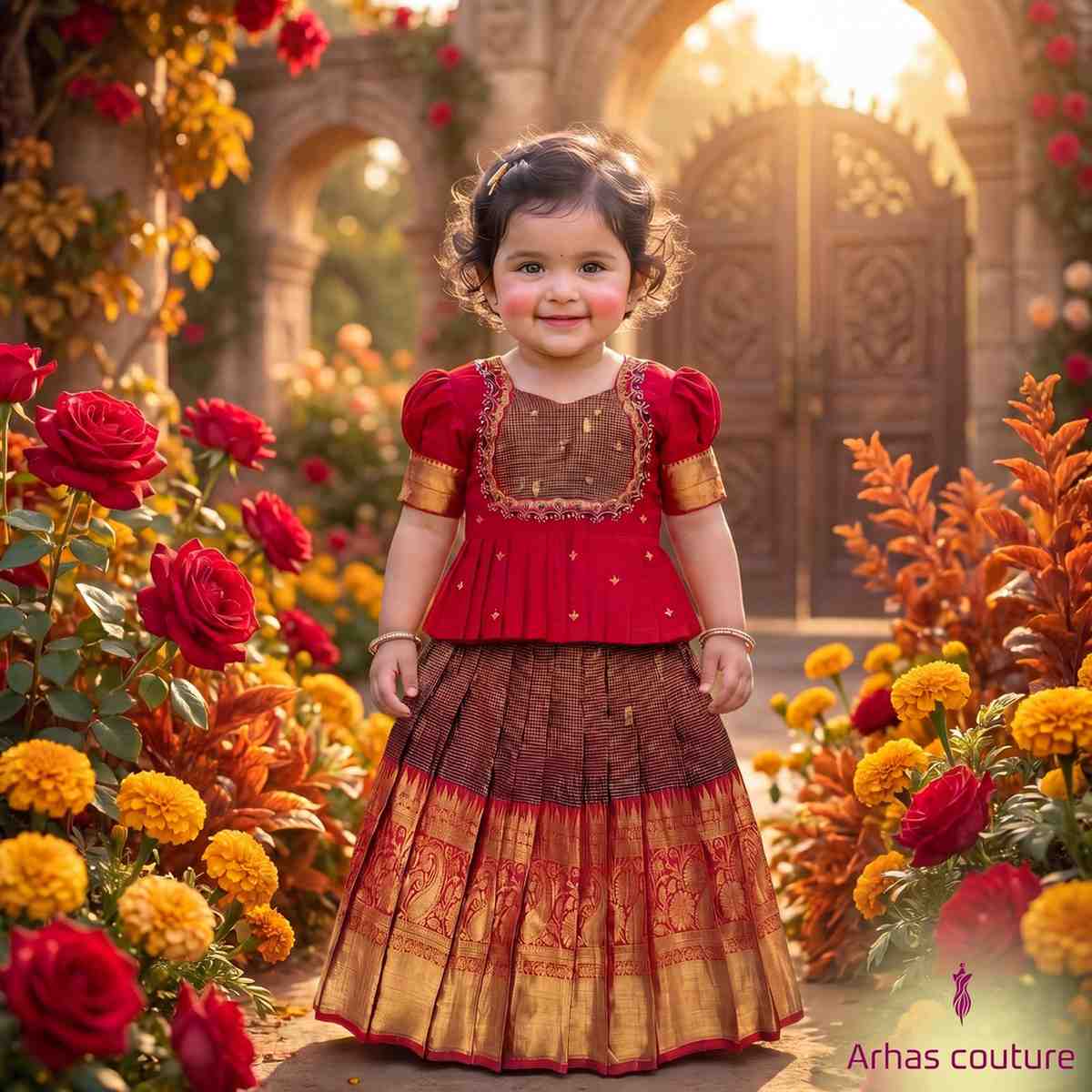 Semi Gadwal family outfit – orange – Arhas Couture