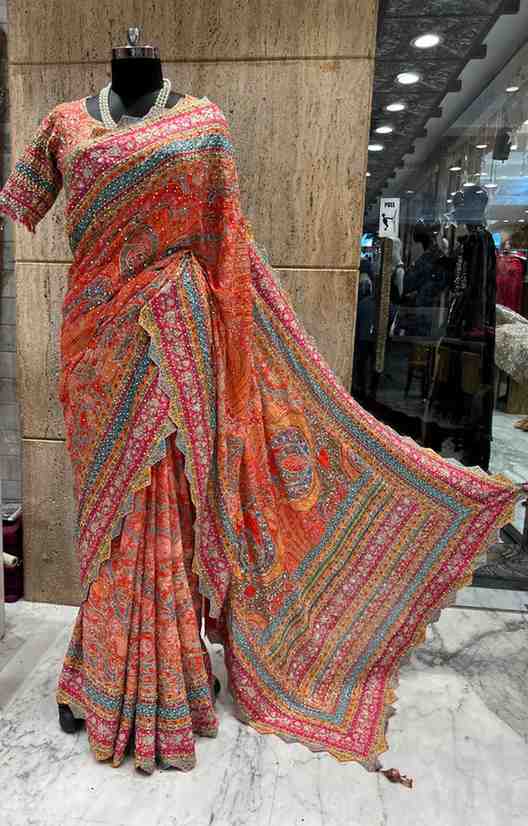 Ajrakh Print Chinnon Silk Saree