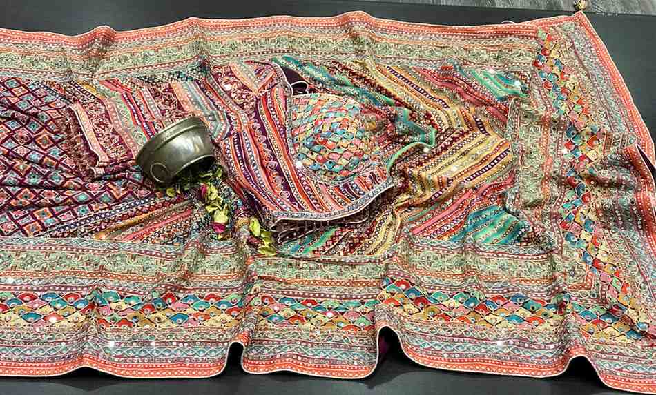 Ajrakh Print Chinnon Saree