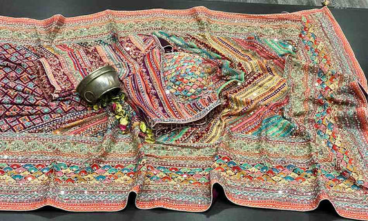 Ajrakh Print Chinnon Saree