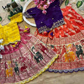 Kids Banarasi tissue silk lehenga – Yellow, Purple – 1 to 15 years – Arhas Couture