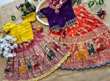 Kids Banarasi tissue silk lehenga – Yellow, Purple – 1 to 15 years – Arhas Couture
