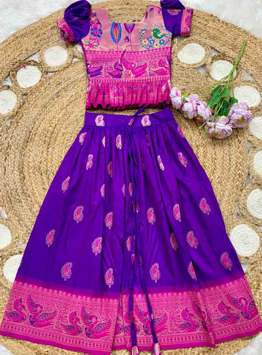 Kids Paithani lehenga – sea green – Arhas Couture