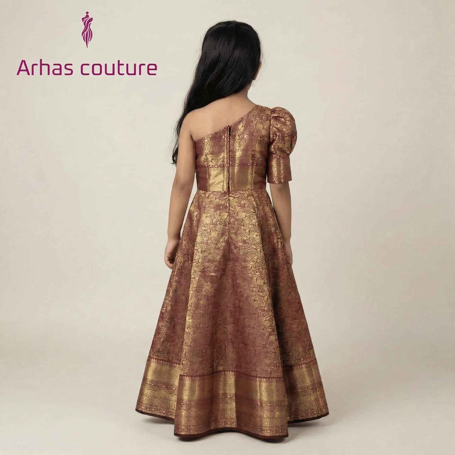 Kids semi Kanchi gown – brown – Arhas Couture
