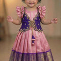 Kids semi Kanchi pattu lehenga with maggam work – 6 months to 15 years – Arhas Couture