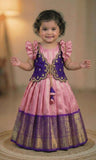 Kids semi Kanchi pattu lehenga with maggam work – 6 months to 15 years – Arhas Couture