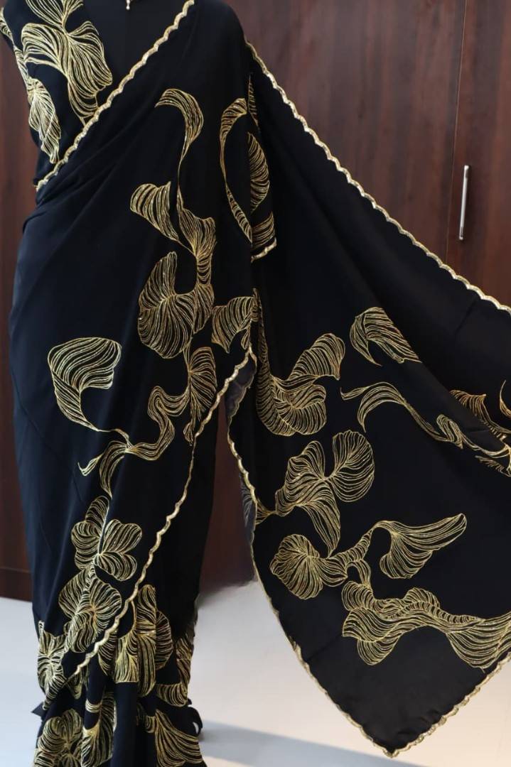 Fancy crepe silk handwork sarees by Arhas Couture