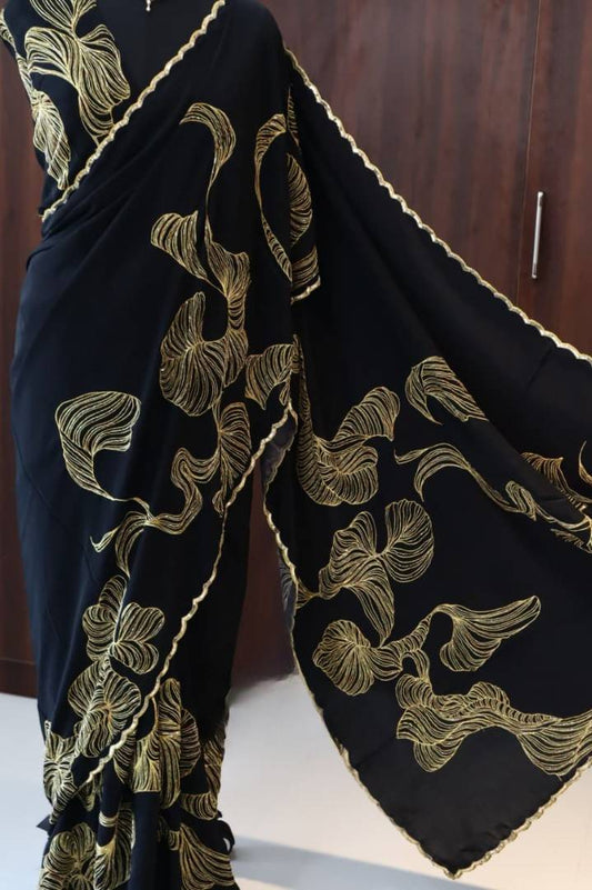 Fancy crepe silk handwork sarees by Arhas Couture