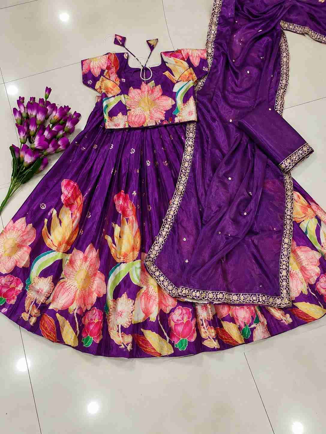 Kid's Digital Print Silk Lehengas