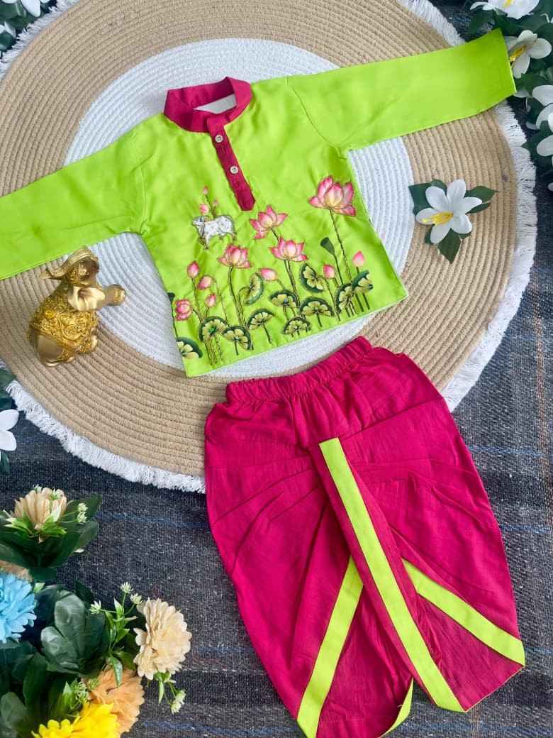 Kid's Kalamkari Cotton Dhothi Set