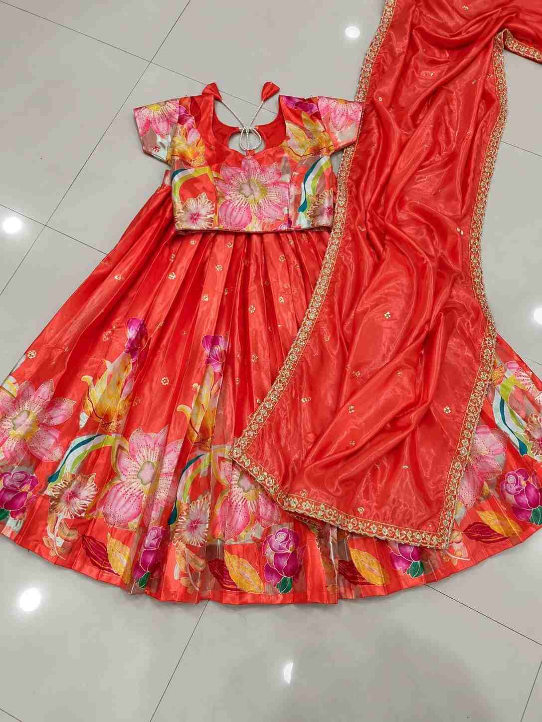Kid's Digital Print Silk Lehengas