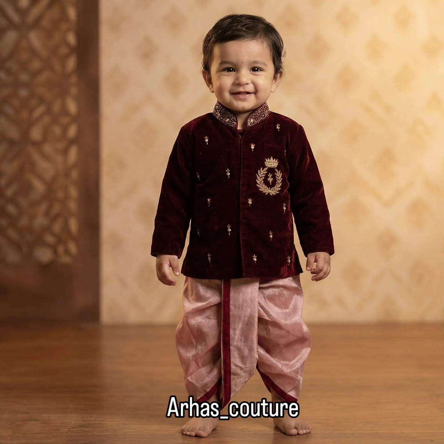 Banarasi tissue silk family outfit – velvet worked top – Arhas Couture