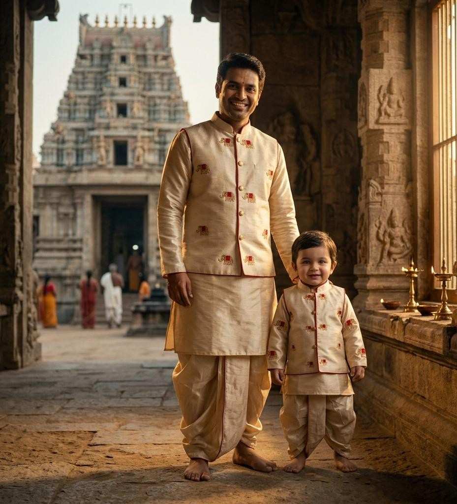 Raw silk family outfit – kids and men – Arhas Couture