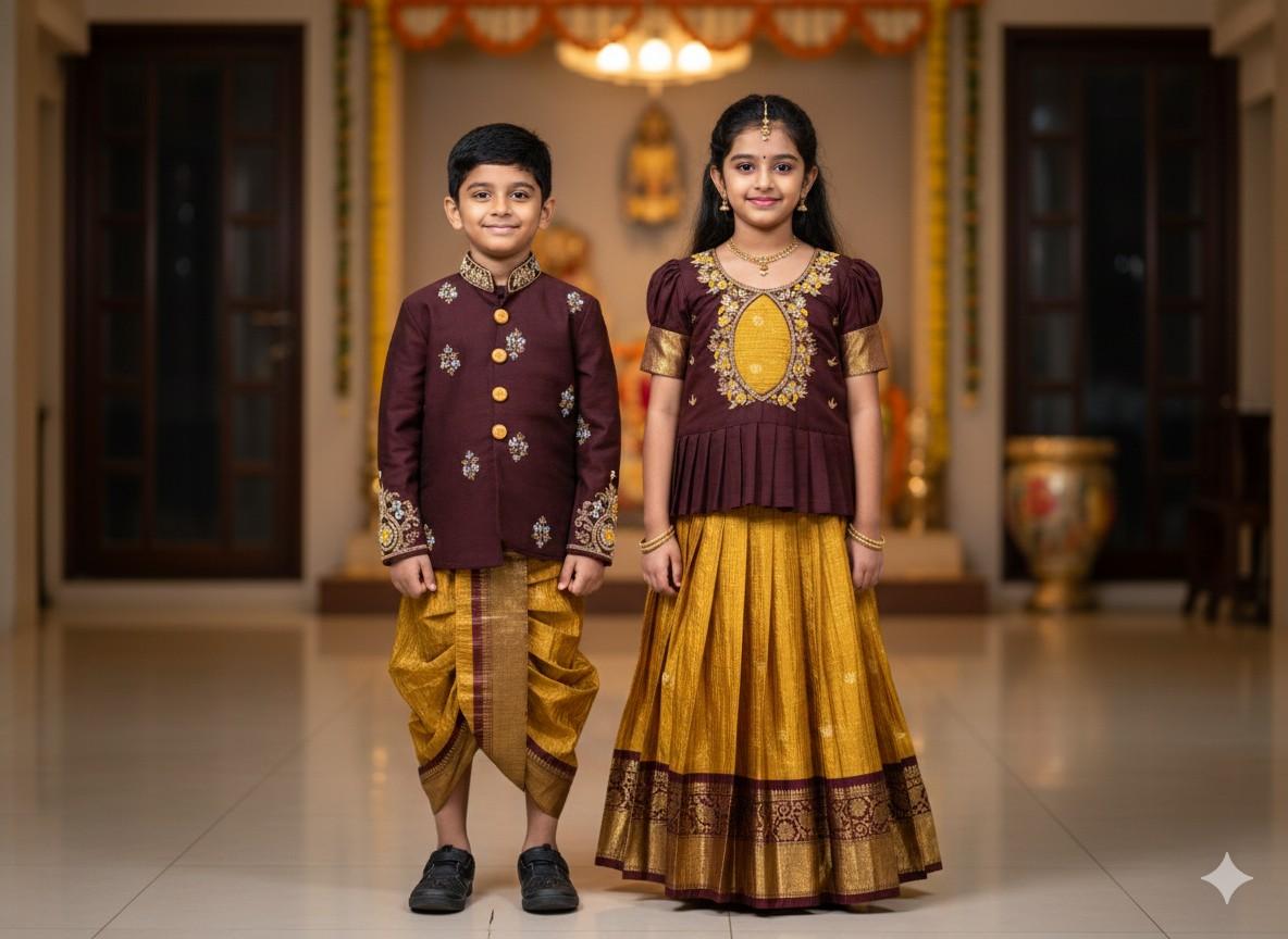 Semi Gadwal family outfit – 5 colours – full family – Arhas Couture