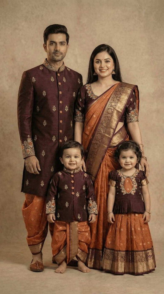 Semi Gadwal family outfit – boys, girls, men and Mom – Arhas Couture