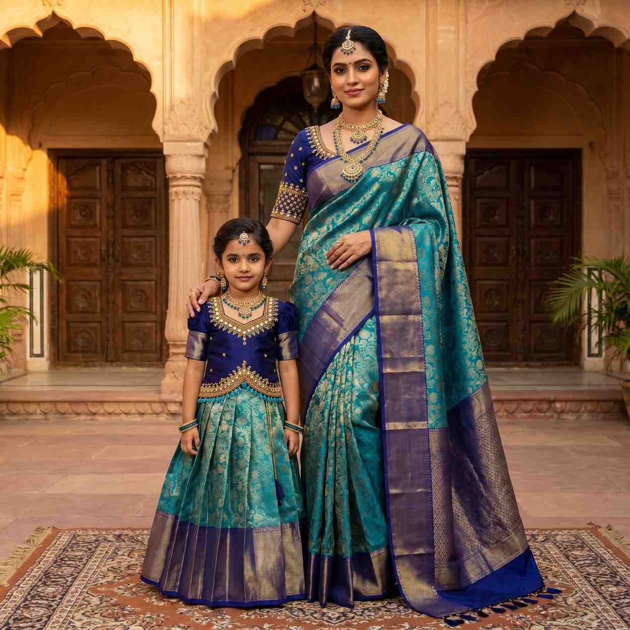Semi Kanchi Tissue Silk Family Outfits