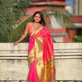 Fancy soft Paithani silk saree with Meenakari weaving and muniya border – Arhas Couture