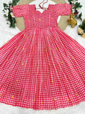 Fancy Mul Chanderi checks print midi gown – Arhas Couture