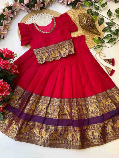Kids Narayanpet lehenga – red – Arhas Couture