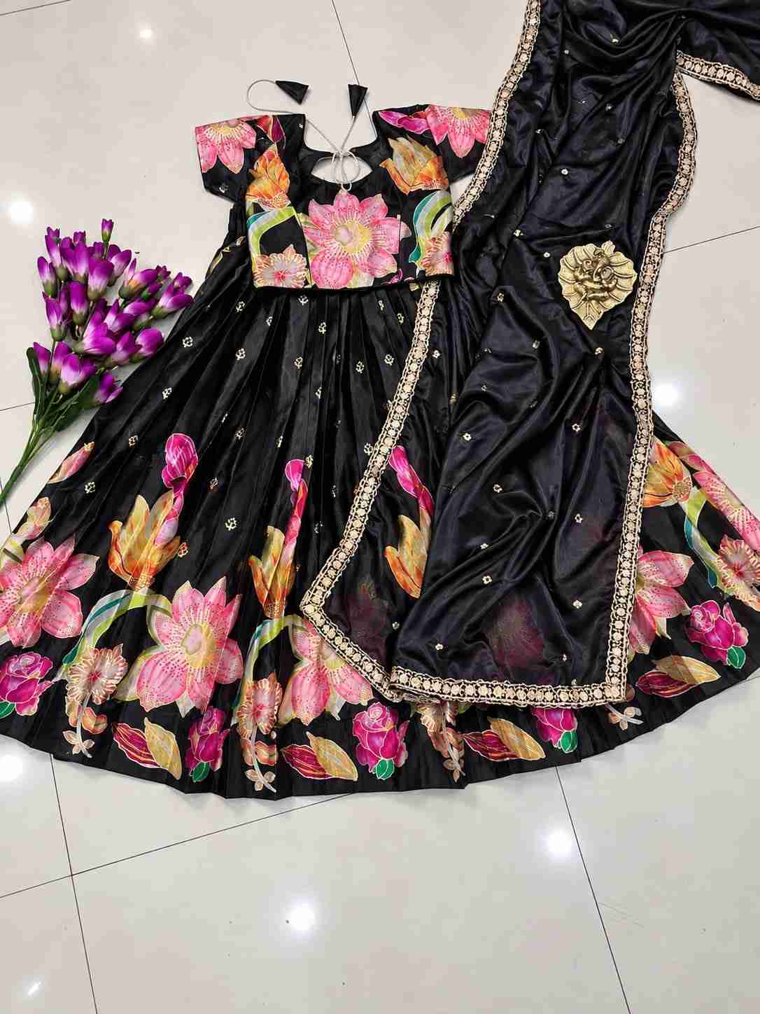 Kid's Digital Print Silk Lehengas