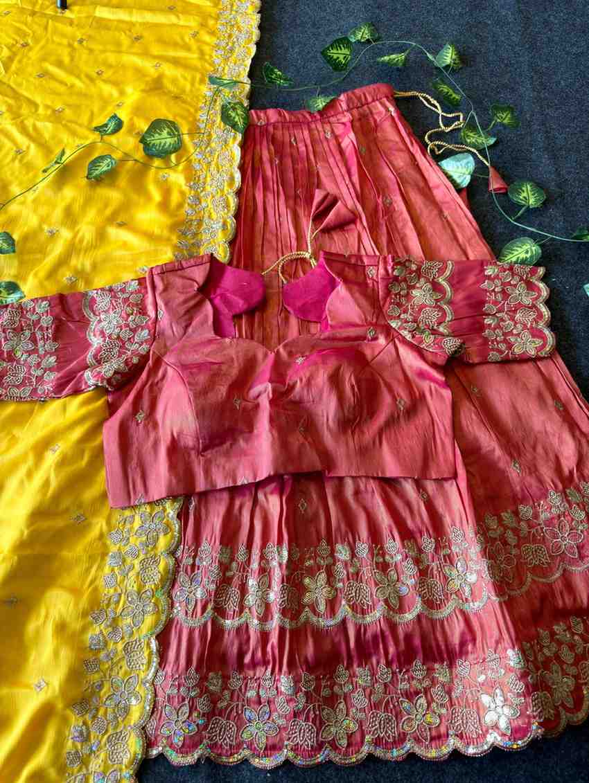 Fancy Viscose tissue scalloped lehenga with Chinnon silk dupatta – Arhas Couture