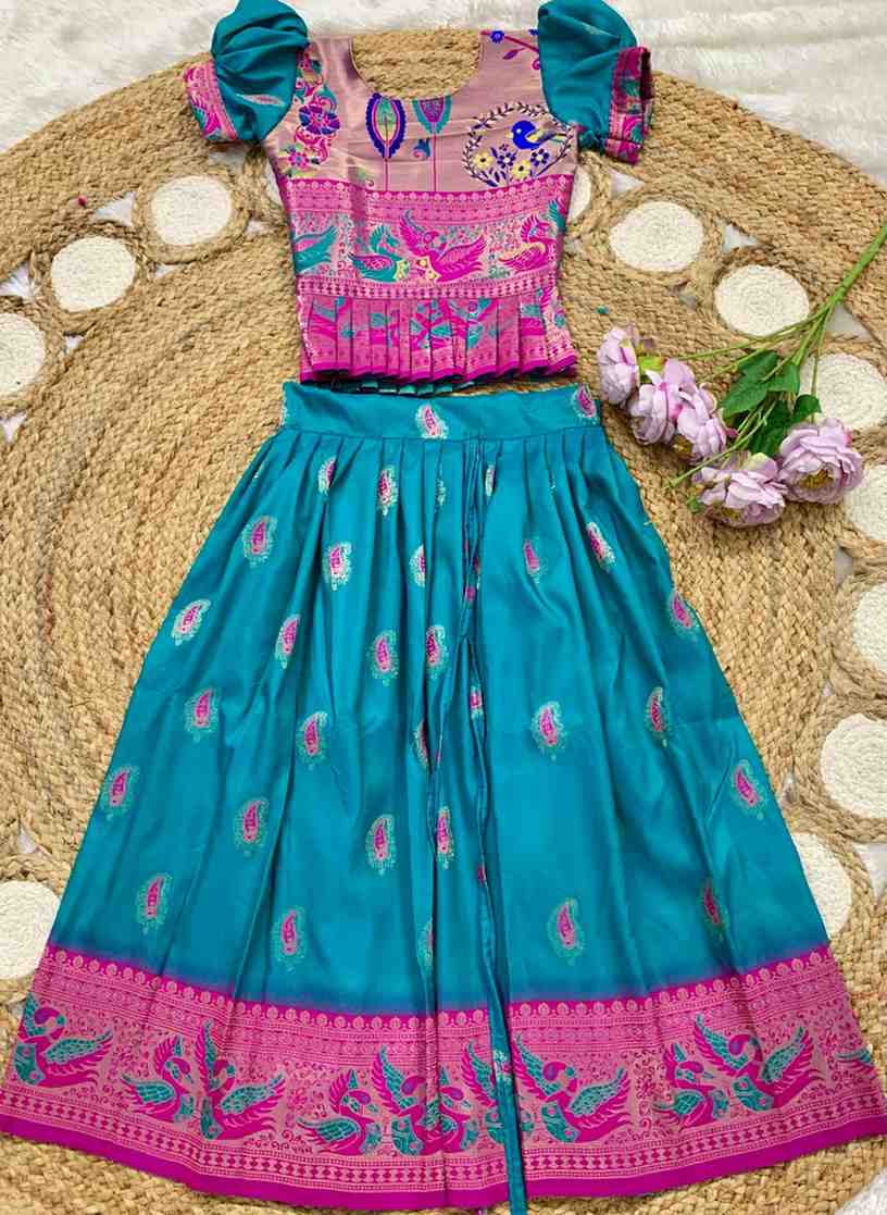 Kids Paithani lehenga – dark blue – Arhas Couture