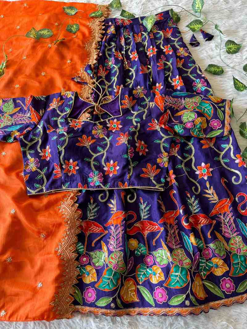Kids Viscose Dola lehenga – green – Arhas Couture