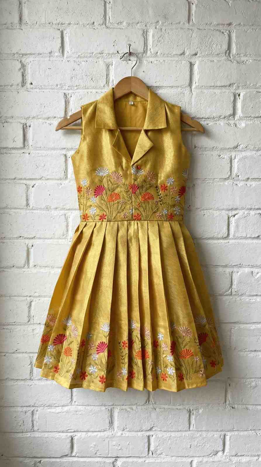 Tissue embroidered family frock – orange – Arhas Couture