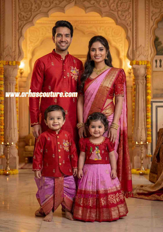 Banarasi silk family outfit – boys, girls, men and Mom – Arhas Couture