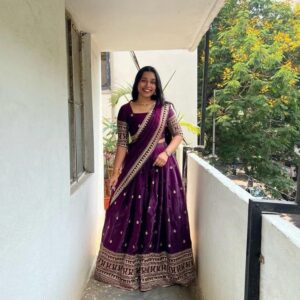 Glass Tissue Embroidery Lehengas